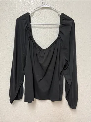 NWT a.n.a Black Off-Shoulder Long Sleeve Tie-Front Top Size 2X thumbnail 7