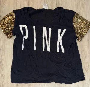 Victoria’s Secret pink gold bling short sleeve shirt top thumbnail 1