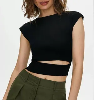Aritzia Wilfred Cut-Out Knit Top in Black (Size S) thumbnail 1