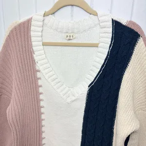 POL V-Neck Color Block Chunky Knitted Sweater Women’s‎ Size M thumbnail 8