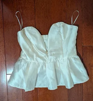 12th Tribe Ivory Satin Peplum Corset Cami Top thumbnail 1