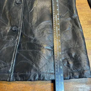 Cellini Leather Coat Stitch Mosaic Patch‎ Button Up Jacket Black Size 2X thumbnail 6