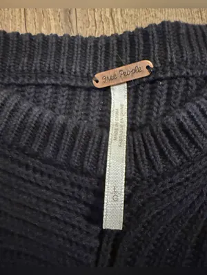 Free People Black Ribbed Oversized Asymmetrical Crewneck Sweater Large thumbnail 2