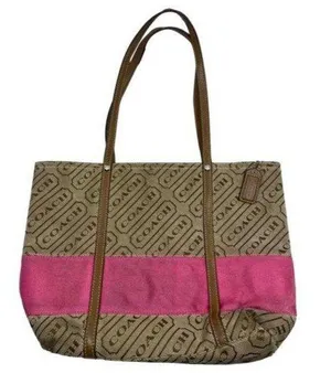 COACH Large Tan Brown Pink Tote Bag Msrp $350 thumbnail 1
