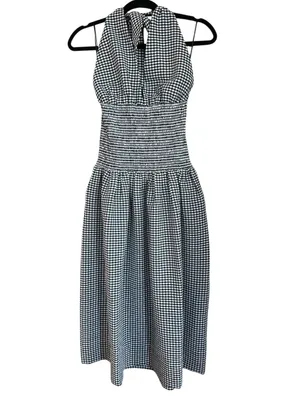 Wayf Brown and White Checkered Halter Midi Dress thumbnail 5