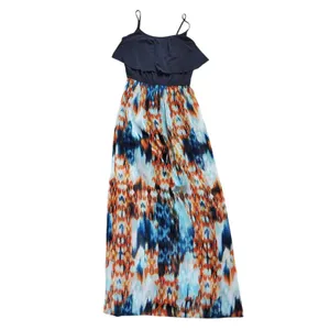 Sweet Storm Dress Women Size Small Sleeveless Orange Black Maxi Gauzy Ruffle thumbnail 2
