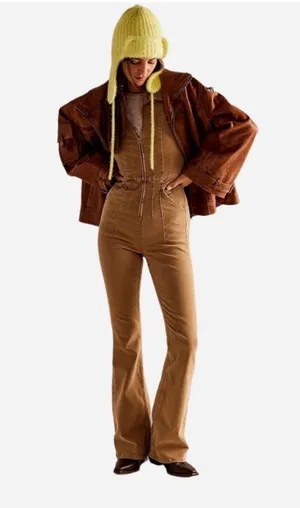 NEW Free People We The Free Jayde Flare Jumpsuit Pier 17 khaki Size Large thumbnail 8