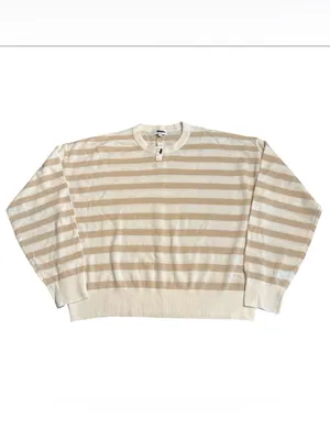 Madewell Crewneck Sweater in Cashmere ivory & biscuit stripe NY916 Size XL NWT thumbnail 2