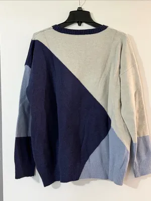 Unknown Brand Colorblock Crewneck Sweater - Navy, Light Blue & Cream thumbnail 5
