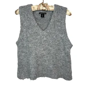 Christian Lacroix Sweater Vest Medium Fuzzy Wool Blend Gray Layering‎ Crop Boxy thumbnail 3
