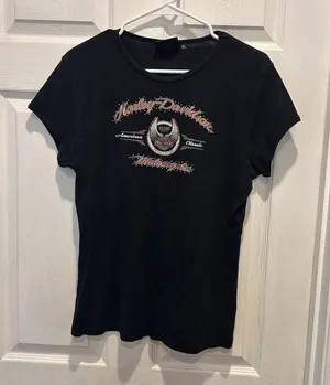 Harley-Davidson 105th Anniversary Black Studded Graphic T-Shirt Womens‎ XL USA thumbnail 1