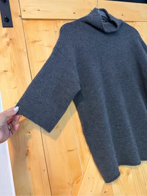 Zara Knit Italian Yarn Charcoal Gray Short Sleeve Funnel Neck Sweater Size M thumbnail 4