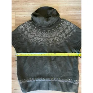 Jones New York Merino Wool Fair Isle Sequin Turtleneck Short Sleeve Sweater L thumbnail 8