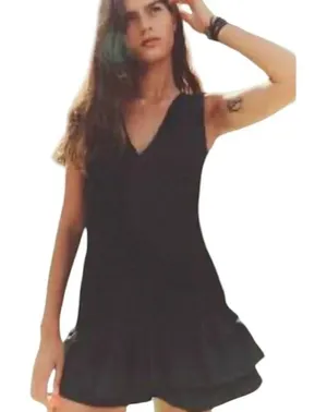 Zara Short Poplin Dress with Ruffles Black NWT XS thumbnail 1