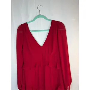 Trixxi Dress Womens M Red Chiffon Ruffle Tiered Mini V-Neck Long Sleeve thumbnail 2