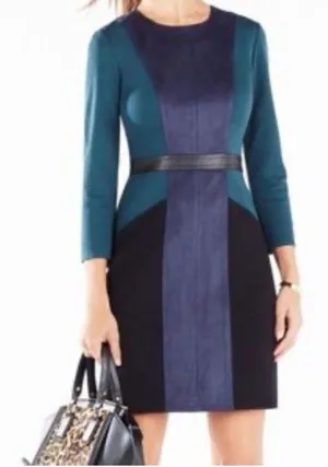 BCBGMAXAZRIA Women’s Beatriz Colorblock Dark Fern Sheath Midi Dress Size Small thumbnail 1