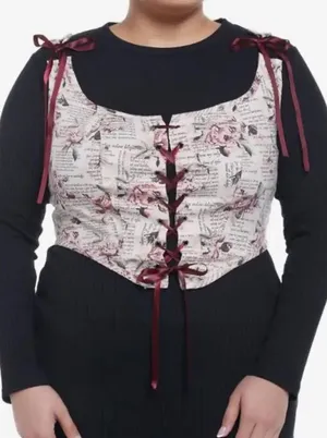 Thorn & Fable Rosy Romantic Literature Corset Crop Tank Top Women’s Large thumbnail 1