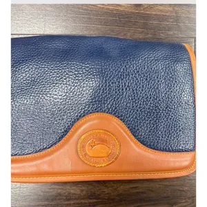 Vtg Dooney & Bourke Navy Blue & Tan All Weather Leather Organizer Crossbody Bag thumbnail 2