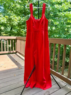 NWOT Farm Rio Red Linen Blend Wide-Leg Jumpsuit Size S thumbnail 3