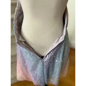 Hello Molly Pastel Rainbow Sequin Purple Blue Pink Mini Plunge Skater Dress thumbnail 6
