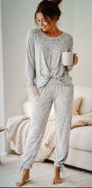 UGG Heather Gray Twist-Front Lounge Top & Jogger Set Cozy Lounge Womes S thumbnail 1