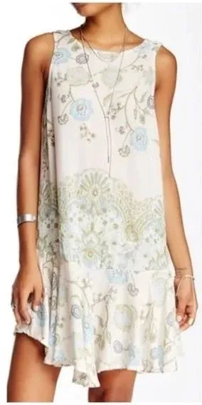 Free People Dobby Dot Slip Dress Floral Tie-Back Swing Blue Accents Medium thumbnail 1
