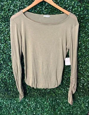 Free People Green Sheer Top Sz XS Ruched Sleeves NWT thumbnail 1