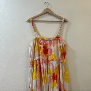 Free People‎ Women's Moonshine Linen Blend Floral Midi Dress Neutral Boho Size M thumbnail 4