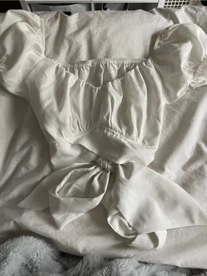 Women's White Tie-Front Puff Sleeve Crop Top thumbnail 1