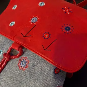 Desigual Floral Embroidered Mandala Denim Backpack Red Blue Mix Media Braided thumbnail 15