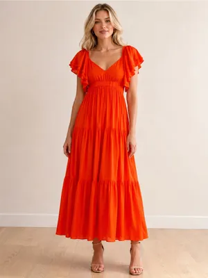 NEW Boutique Women's Orange Tiered V-Neck Maxi Dress Small thumbnail 3