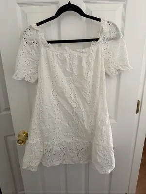 Elan White Eyelet Mini Dress Size Medium thumbnail 6