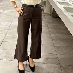 Joe's Jeans Brown Faux Leather Pants Size 31 Wide Leg Trouser Crop Designer $200 thumbnail 7