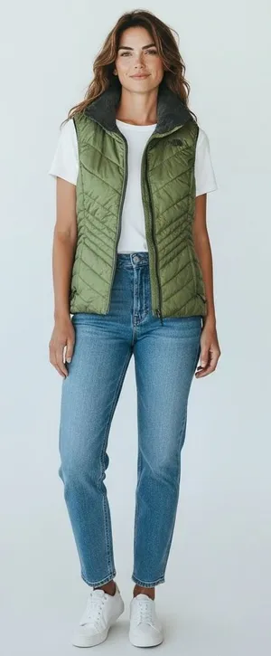 The North Face‎ Mossbud Reversible Insulated Vest Olive Green Grey Womens Medium thumbnail 1