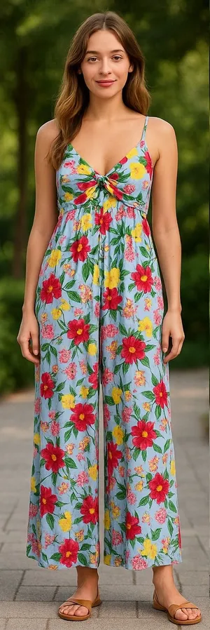 Old Navy Floral Jumpsuit Tie Strap Smocked‎ Back Casual Summer Lightweight L thumbnail 1