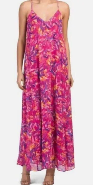 NEW Nicole Miller NY Hot Pink Floral Print Sleeveless Maxi Shift Dress Size XL thumbnail 1