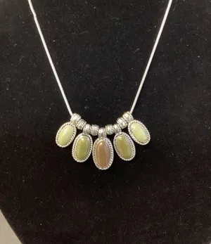 Vintage KC Mark Earthtone Cabochon Pendants Silvertone Necklace (687) thumbnail 1