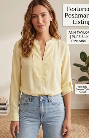 Ann Taylor Women’s Yellow Split-Neck Blouse 100% Silk EUC thumbnail 1