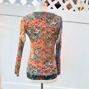 Vocal Rhinestone Embellished Mesh Top | Boho Y2K Graphic Print Long Sleeve M thumbnail 12