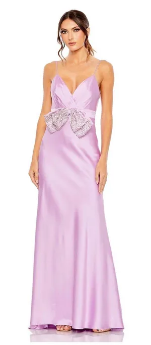 NWT Mac Duggal Lilac Satin Beaded Bow Gown Dress Size 8 Style 68144⁠ thumbnail 1