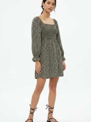 Madewell Black Floral Smocked Mini Dress Medium Cottagecore Puff Sleeve thumbnail 9