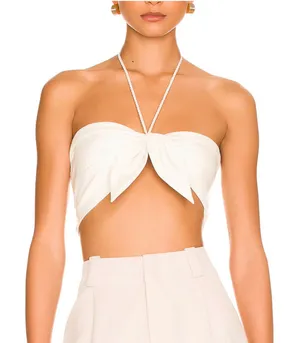 ALICE + OLIVIA Livia Faux Leather Halter Top White Sz 2‎ thumbnail 1