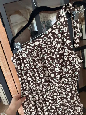 Amazon floral maxi dress prettygarden chocolate one shoulder knot ruffle elastic thumbnail 4