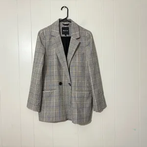 Madewell Riviera Coast Caldwell Double Breasted Plaid Blazer Gray Blue M thumbnail 2