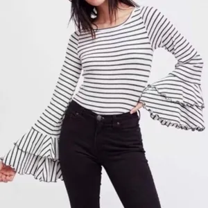 Free People Gray and Black Bell sleeves Top thumbnail 1