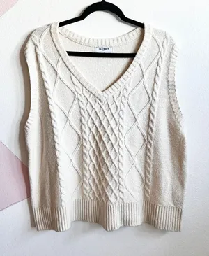 Old‎ Navy Cable Knit Sweater Vest Retro Cottagecore Cozy Fisherman Cream XL thumbnail 1