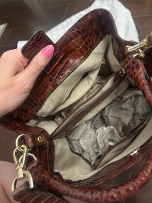 Brahmin Yellow Woven Bucket Bag with Brown Croc Trim thumbnail 3