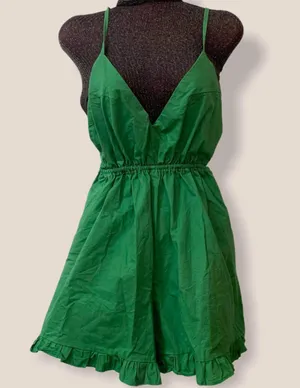 Ruffled Sleeveless Solid Romper Green thumbnail 1