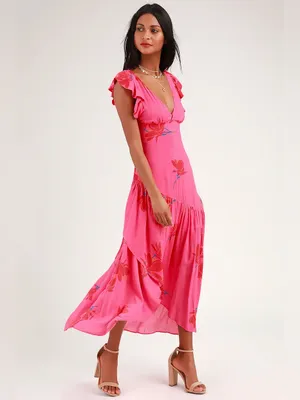 Free People She's a Waterfall Ruffled Maxi Dress - Hibiscus thumbnail 2