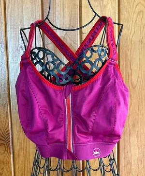 Women's Pink Sports Bra Shefit sports bra 4luxe support bra zip front adjustable thumbnail 1